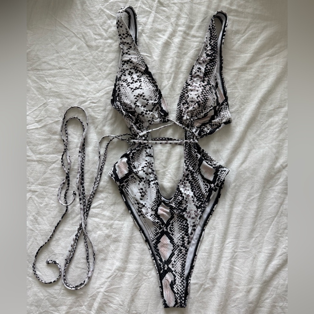 Snake Print Cutout One-Piece Swimsuit